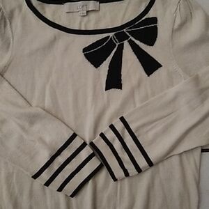 LOFT Cream and Black Bow Sweater